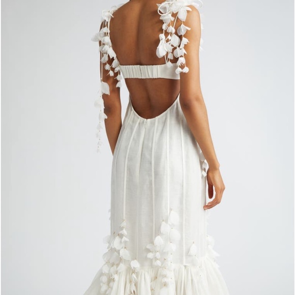 Zimmermann Wild Botanica Petals Linen Silk Corset Gown White Natural 0 - Picture 11 of 15